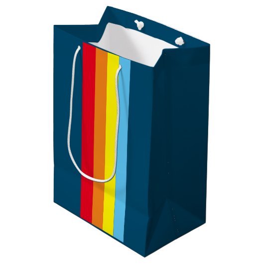 Retro Stripes Gift Bag (Navy Blue Multi) Medium Cadeauzakje (Voorkant Gekanteld)