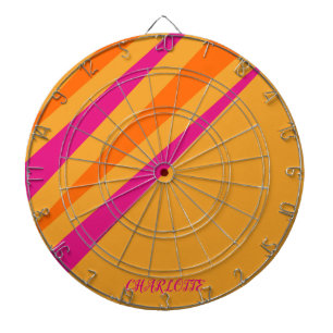 Retro Stripes Girly Monogram Roze Sinaasappel Most Dartbord