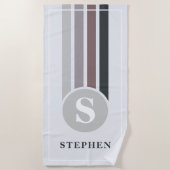 Retro Stripes Grey Taupe Monogram Naam Strandlaken (Voorkant)
