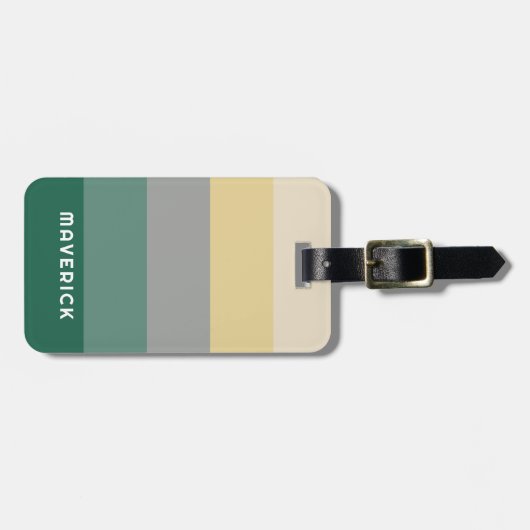 Retro Stripes Groen Grijs Eenvoudig Sans Serie Naa Bagagelabel (Voorkant horizontaal)