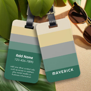 Retro Stripes Groen Grijs Eenvoudig Sans Serie Naa Bagagelabel