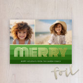 Retro Stripes - Groene MERRY - 2 Foto  Vibe Folie Feestdagenkaart