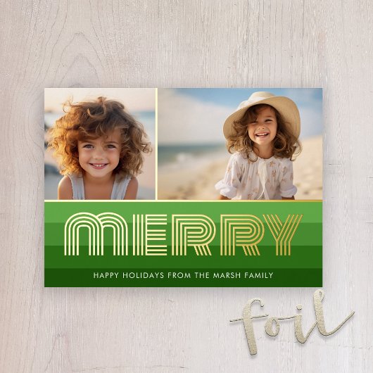 Retro Stripes - Groene MERRY - 2 Foto  Vibe Folie Feestdagenkaart