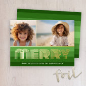 Retro Stripes - Groene MERRY - 2 Foto  Vibe Folie Feestdagenkaart