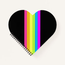 Retro Stripes Hart Notitieboek (Zwart & Neon Multi
