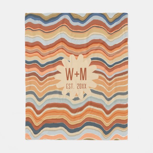 Retro Stripes Initialen Boho Groovy jaren 70 terra Fleece Deken (Voorkant)