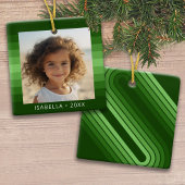 Retro Stripes - Kerstgroen - Eenvoudige foto Keramisch Ornament