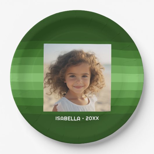 Retro Stripes - Kerstgroen - Eenvoudige foto Papieren Bordje (Voorkant)