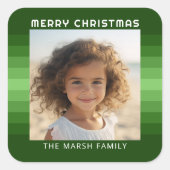 Retro Stripes - Kerstgroen - Eenvoudige foto Vierkante Sticker (Voorkant)