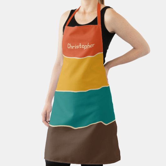 Retro Stripes  Kleur Oranje Bruin Naam Schort (Insitu)