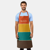 Retro Stripes  Kleur Oranje Bruin Naam Schort (Gedragen)