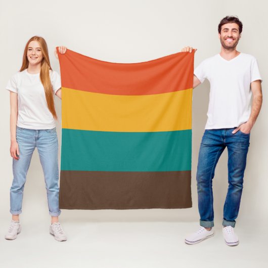 Retro Stripes  Kleurpalet Blauwgroen Sinaasappel Fleece Deken (In situ)