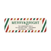 Retro Stripes Merry Bright Holiday Retouradres Etiket (Voorkant)