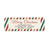 Retro Stripes Merry Xmas Script Retouradres Etiket (Voorkant)