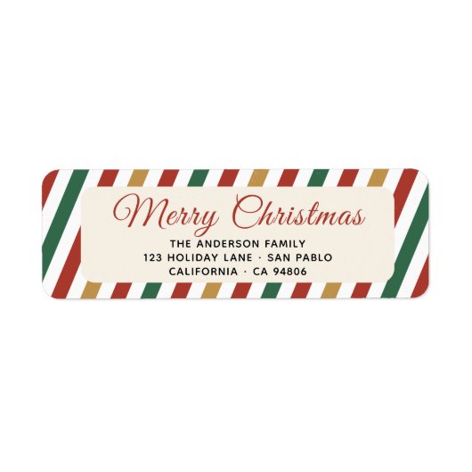 Retro Stripes Merry Xmas Script Retouradres Etiket (Voorkant)