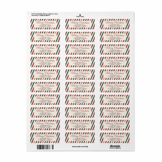 Retro Stripes Merry Xmas Script Retouradres Etiket (Full Sheet)