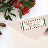 Retro Stripes Merry Xmas Script Retouradres Etiket
