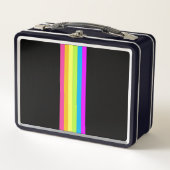 Retro Stripes Metalen Lunchbox (Black & Neon Multi (Voorkant)