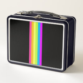 Retro Stripes Metalen Lunchbox (Black & Neon Multi