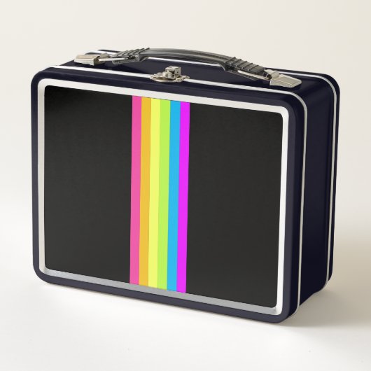 Retro Stripes Metalen Lunchbox (Black & Neon Multi (Voorkant)