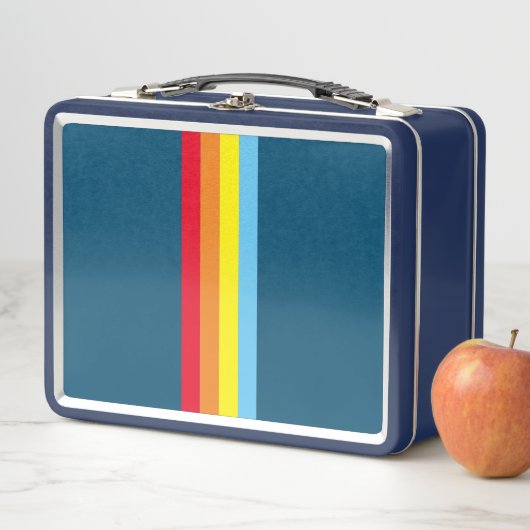 Retro Stripes Metalen Lunchbox (Navy Blue Multi) (In situ)