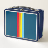 Retro Stripes Metalen Lunchbox (Navy Blue Multi) (Voorkant)