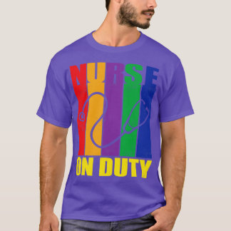 Retro Stripes on Duty Nurse T-shirt