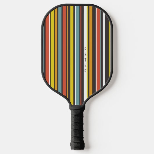 Retro Stripes Oranje Bruin Aqua White uit de jaren Pickleball Paddle (Voorkant)