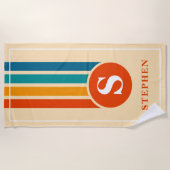 Retro Stripes Oranje Monogram Naam Gepersonaliseer Strandlaken (Voorkant)