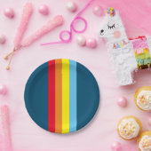 Retro Stripes Papieren Borden (Navy Blue Multi) Bordje (Feest)