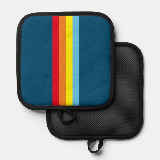 Retro Stripes Pot Houder (Navy Blue Multi) (Voorkant / Achterkant)