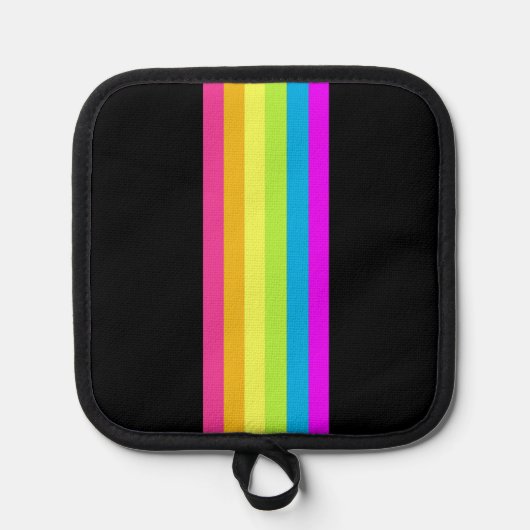Retro Stripes Pot Houder (Zwart & Neon Multi) (Voorkant)