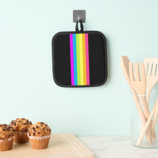 Retro Stripes Pot Houder (Zwart & Neon Multi) (Insitu(Ophanging))