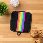 Retro Stripes Pot Houder (Zwart & Neon Multi) (Top down)