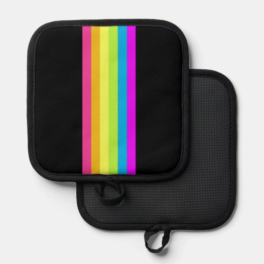 Retro Stripes Pot Houder (Zwart & Neon Multi) (Voorkant / Achterkant)