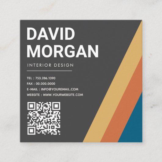 Retro Stripes QR-code Vierkante Visitekaartje (Voorkant)