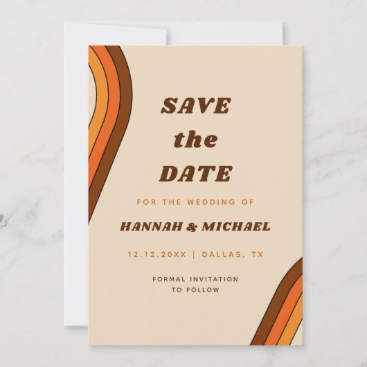 Retro Stripes Rainbow 70s Minimalistisch voor 70-e Save The Date (Voorkant)