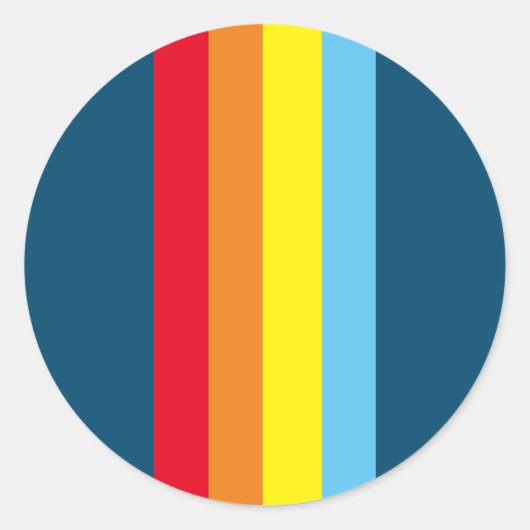 Retro Stripes Ronde Stickers (Navy Blue Multi) (Voorkant)
