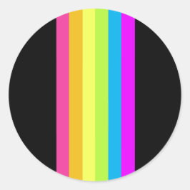 Retro Stripes Ronde Stickers (Zwart & Neon Multi)