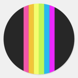 Retro Stripes Ronde Stickers (Zwart & Neon Multi)