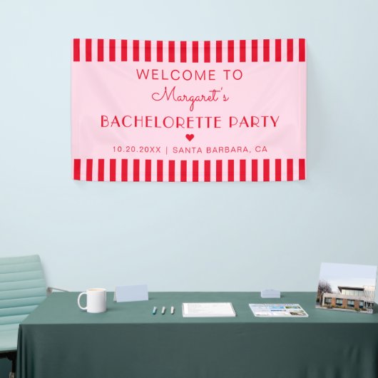 Retro Stripes Rood & Roze Bachelorette Party Spandoek (Beurs)