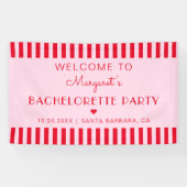 Retro Stripes Rood & Roze Bachelorette Party Spandoek (Horizontaal)