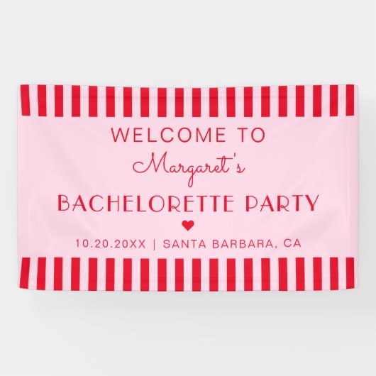 Retro Stripes Rood & Roze Bachelorette Party Spandoek (Horizontaal)