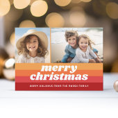 Retro Stripes Rood Sinaasappel - Merry Photo - jar Feestdagenkaart