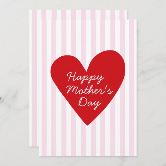 Retro Stripes Roze & Rode Hart Moederdag Kaart (Voorkant / Achterkant)