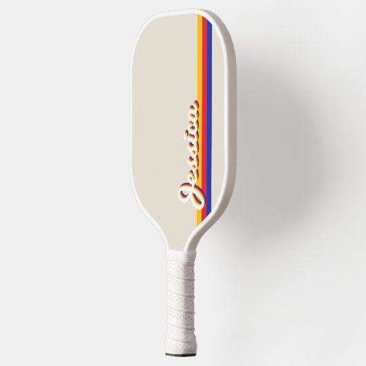 Retro Stripes Script Gepersonaliseerde naam Monogr Pickleball Paddle (Links)