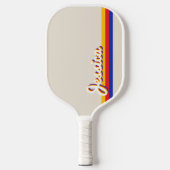 Retro Stripes Script Gepersonaliseerde naam Monogr Pickleball Paddle (Voorkant)