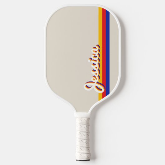 Retro Stripes Script Gepersonaliseerde naam Monogr Pickleball Paddle (Voorkant)
