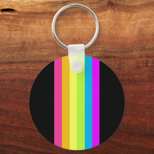 Retro Stripes Sleutelhanger (Zwart & Neon Multi) (Voorkant)