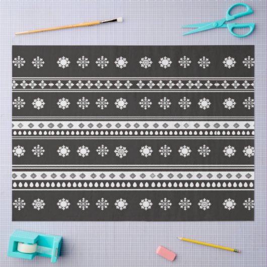 Retro Stripes Sneeuwvlokken Zwart-wit Kerstmis Tissuepapier (Craft)